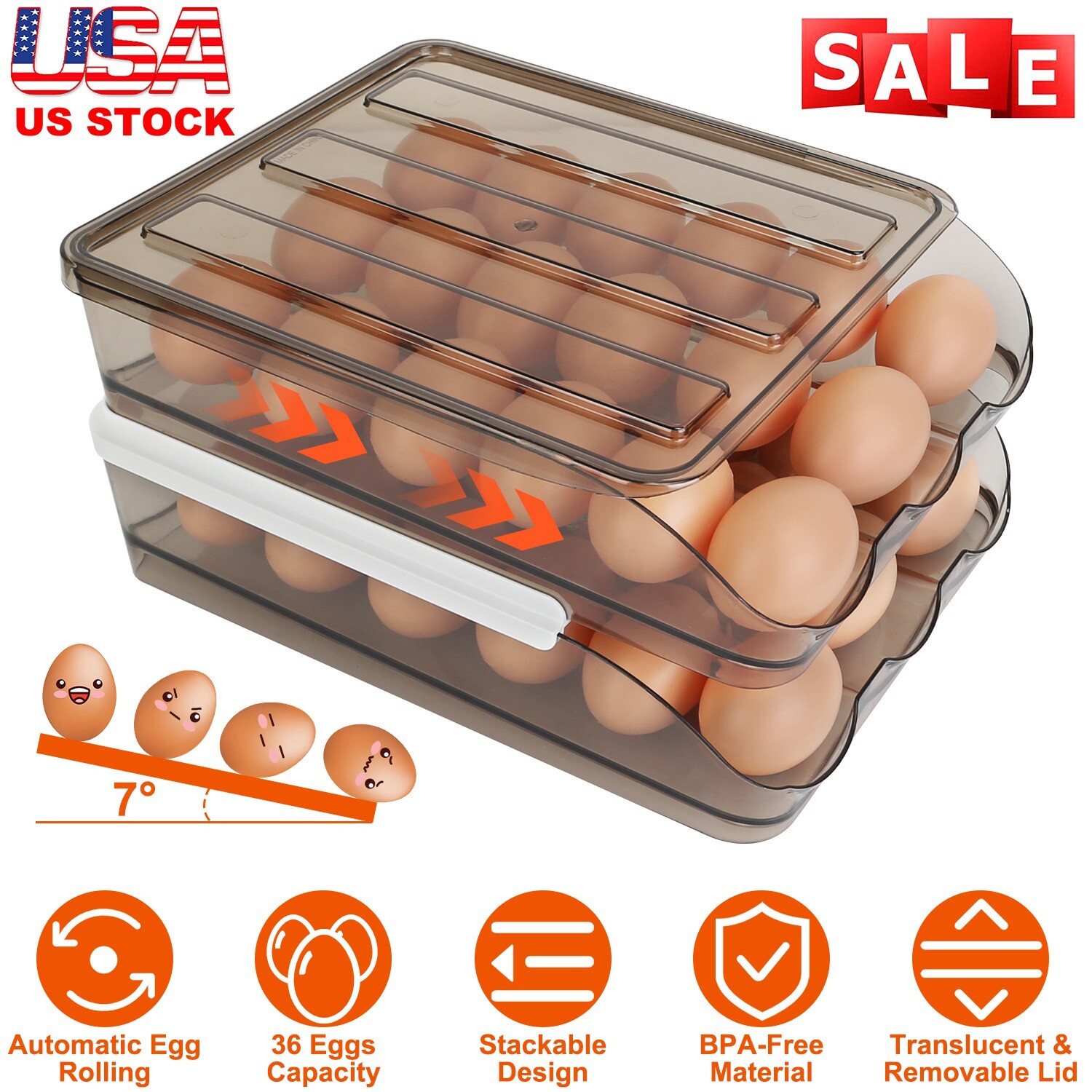 36 Eggs Double Layer Storage Auto Rolling Egg Holder Organizer for Refrigerator