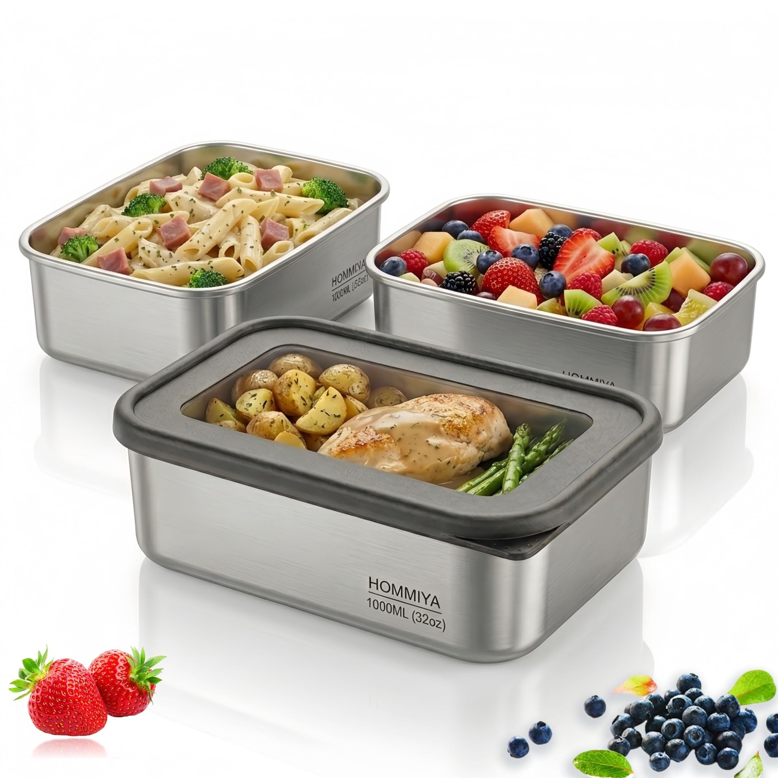 Stainless Steel Food Storage Containers with Leak-Proof Silicone Lid, Set of …