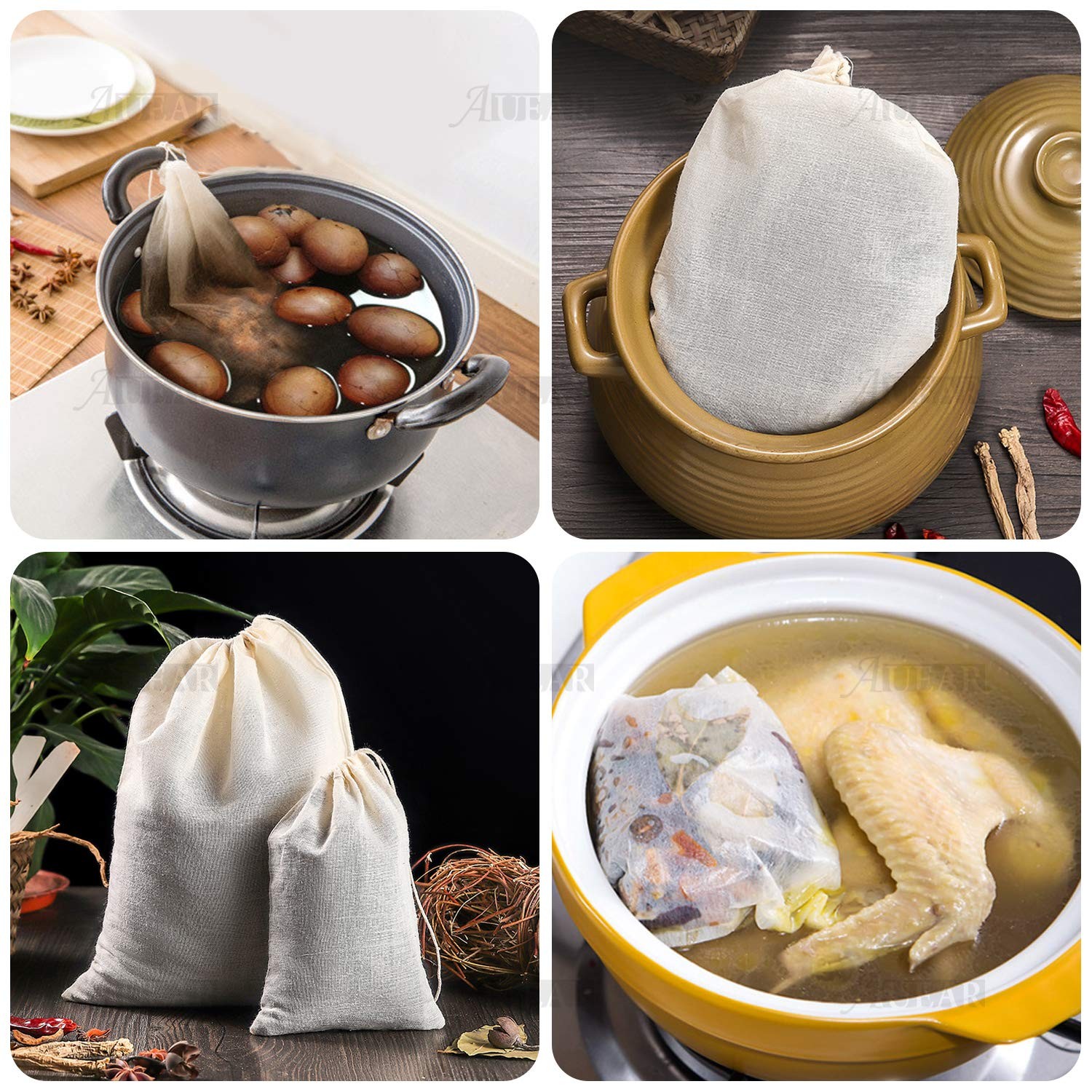 AUEAR, Reusable Drawstring Cotton Soup Bags Coffee Chinese 12 Pack, 4″x6″