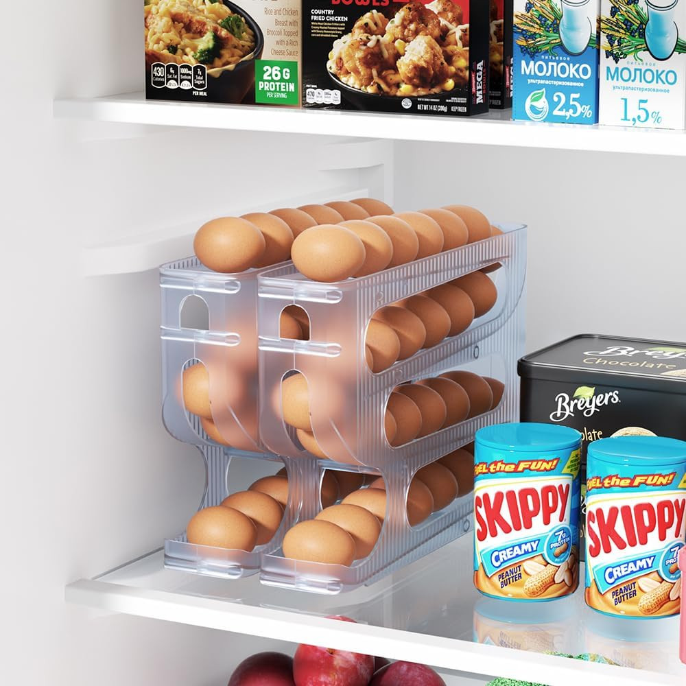 FIFO Egg Holder for Fridge, Egg Organizer for 56 Large Size Eggs | 2-Pack Auto R
