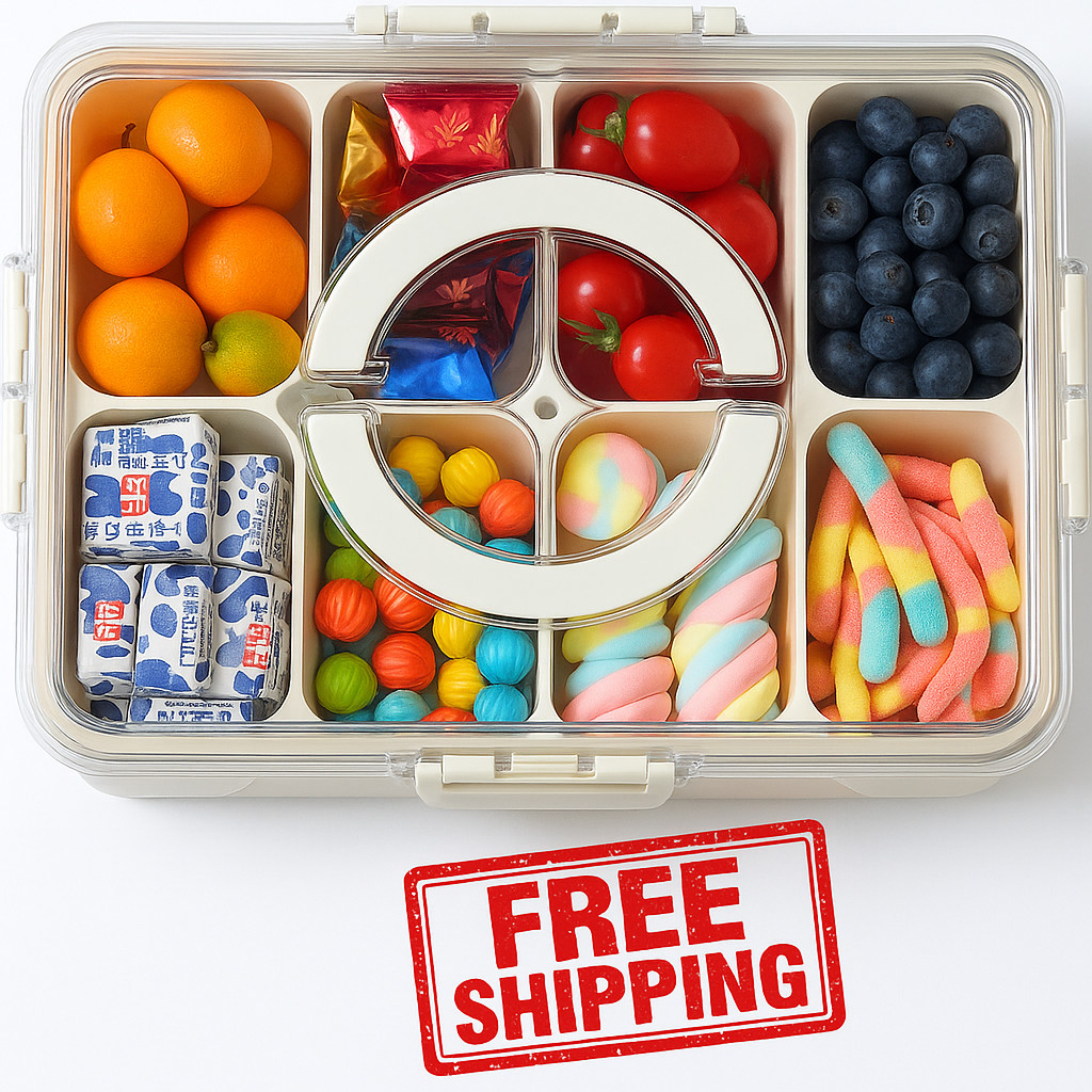Snackle Box Container, Divided Serving Tray with Lid and Handle, Snack Box