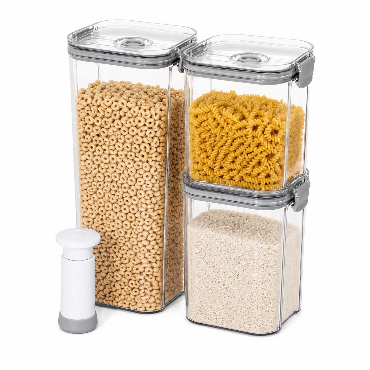 3-Piece Vacuum Seal Food Storage Containers with Pump, Airtight Clear Plastic…