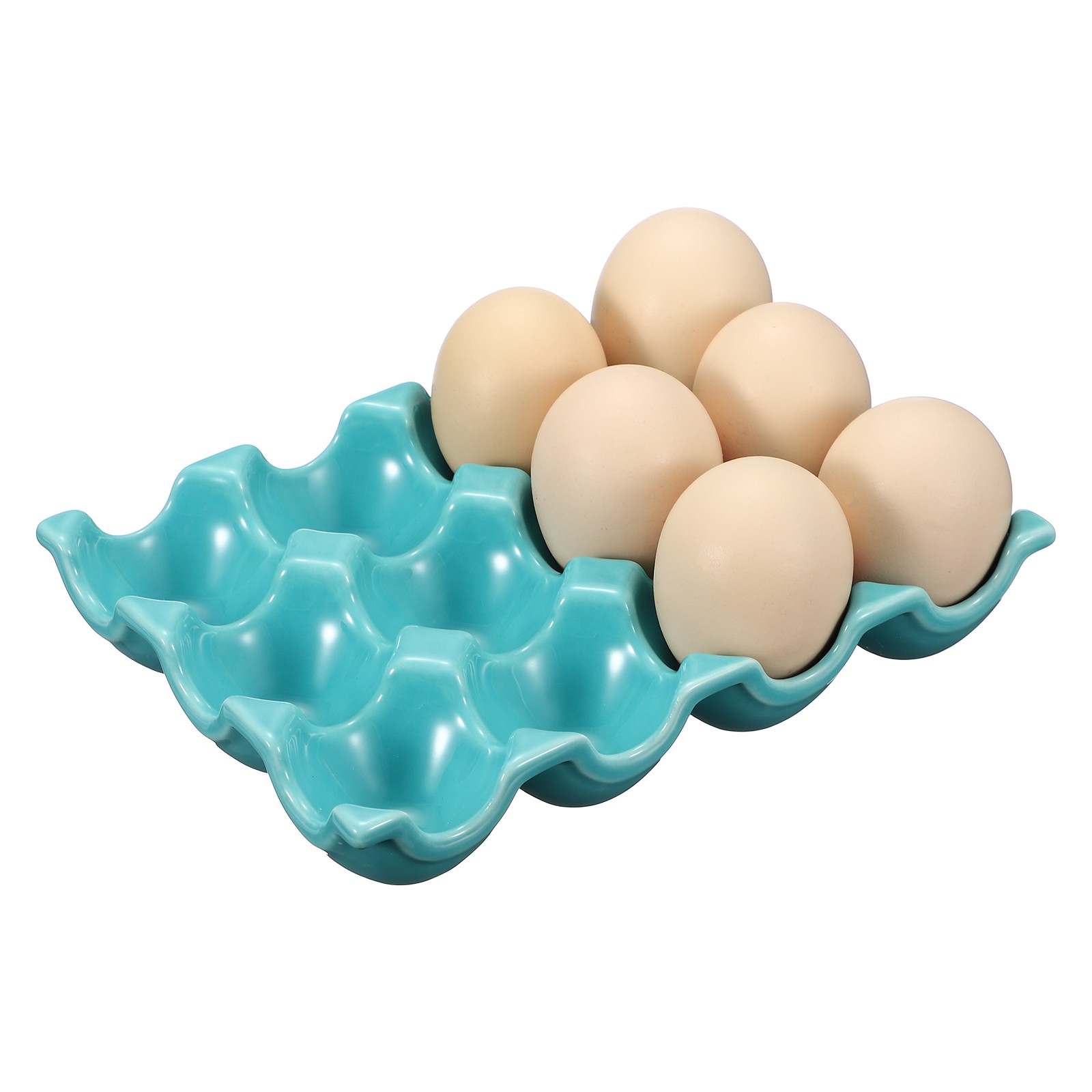 Ceramic 12 Cups Egg Tray Holder for Home Kitchen Storage, Light Blue