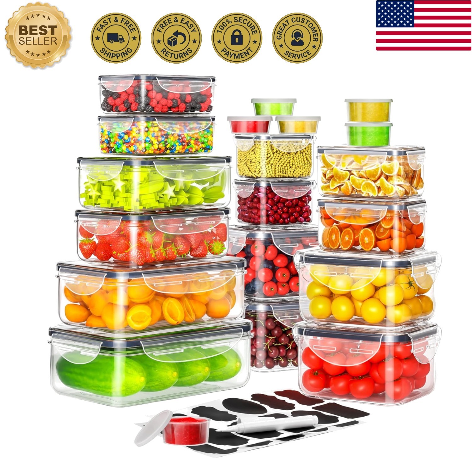 40 PCS Airtight Meal Prep Containers – Stackable, Microwave & Dishwasher Safe