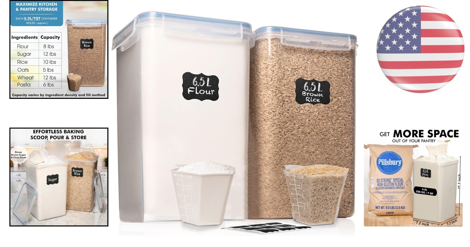 Stackable BPA-Free Food Storage Containers – 220 Oz, 2 Pack with Measuring Cups