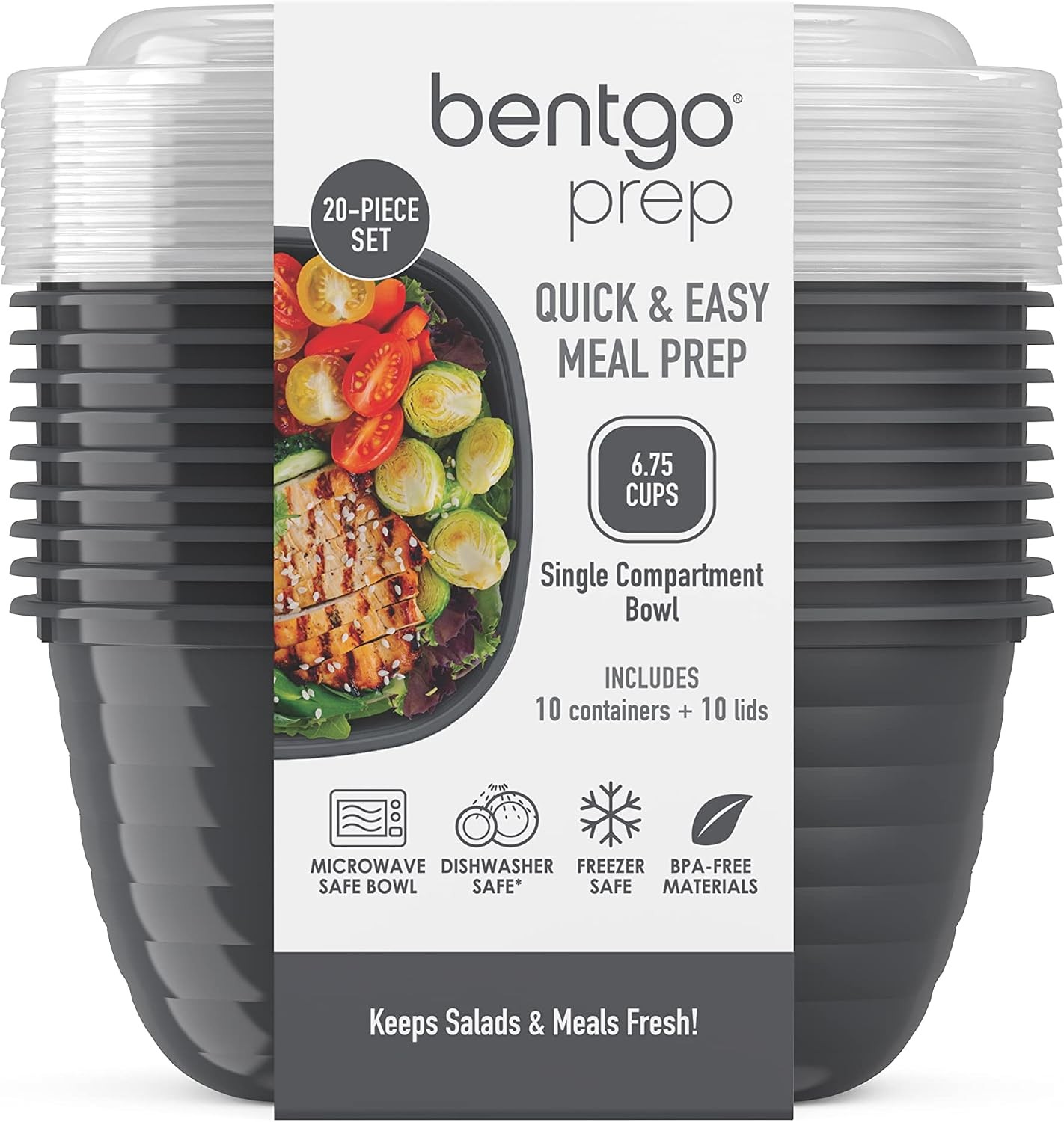 Prep – 1-Compartment Bowls with Custom Fit Lids – Reusable, Microwaveable,