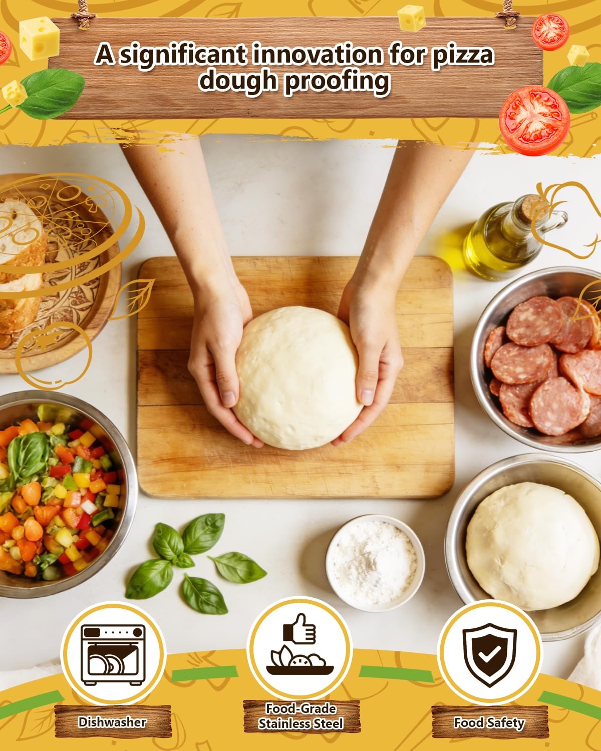 3 Pack Pizza Dough Proofing Containers, 29 oz/850 ml Stainless Steel Proofing…