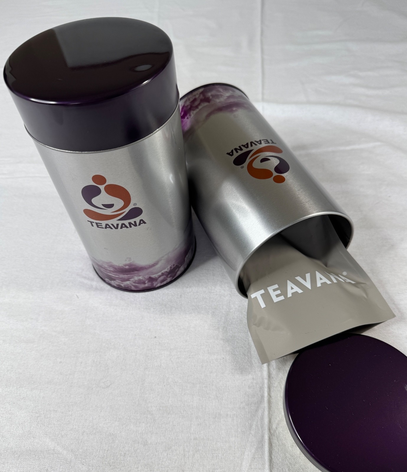 2-Teavana Tea Tin Containers Vacuum-Seal Canisters. F.S. 56g. Orange Blossom Tea
