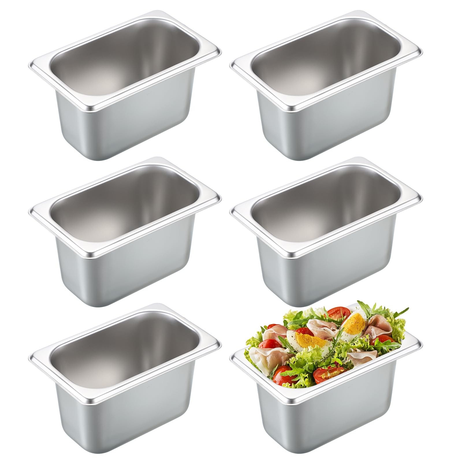 6 Pack 1/9 Size 4 Inch Deep Hotel Pans Stainless Steel Steam Table Pan Stacka…