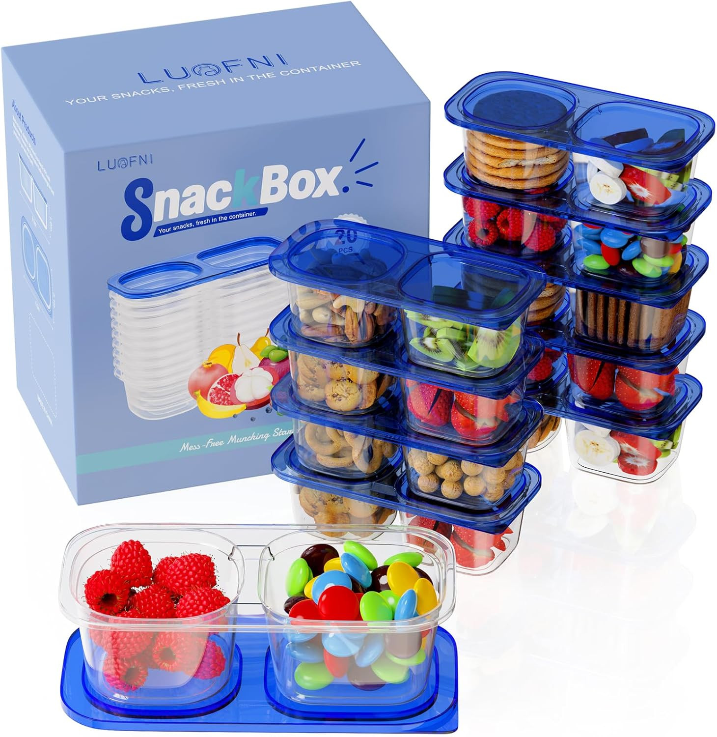 10 Pack Snack Containers Kids Lunch Box Bento Food Storage 2 Compartment