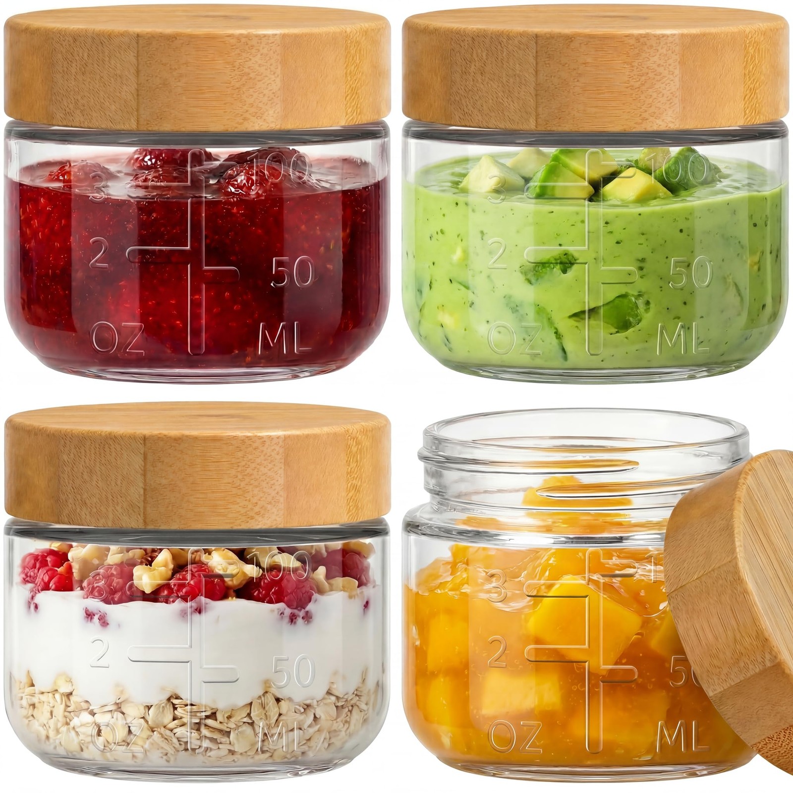 3oz Glass Salad Dressing Containers with Bamboo Lids – 4 Pack Small Airtight …