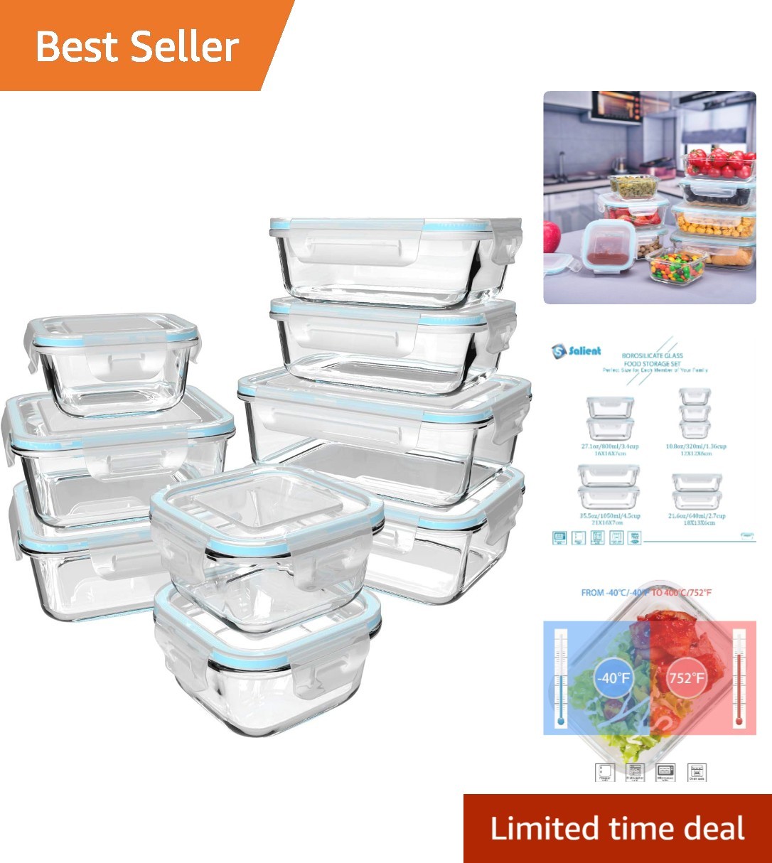 All-in-One 18-Piece Glass Food Storage Set – Leak Resistant & Easy to Clean