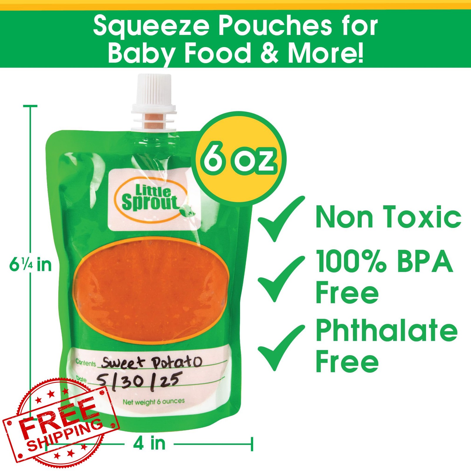 Sprout Cups 6oz Disposable Food Storage Pouches 96 Pack