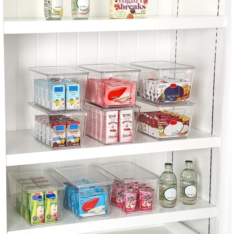 Stackable Clear Plastic Storage Bins Pantry Organization Kitchen Bathroom Home
