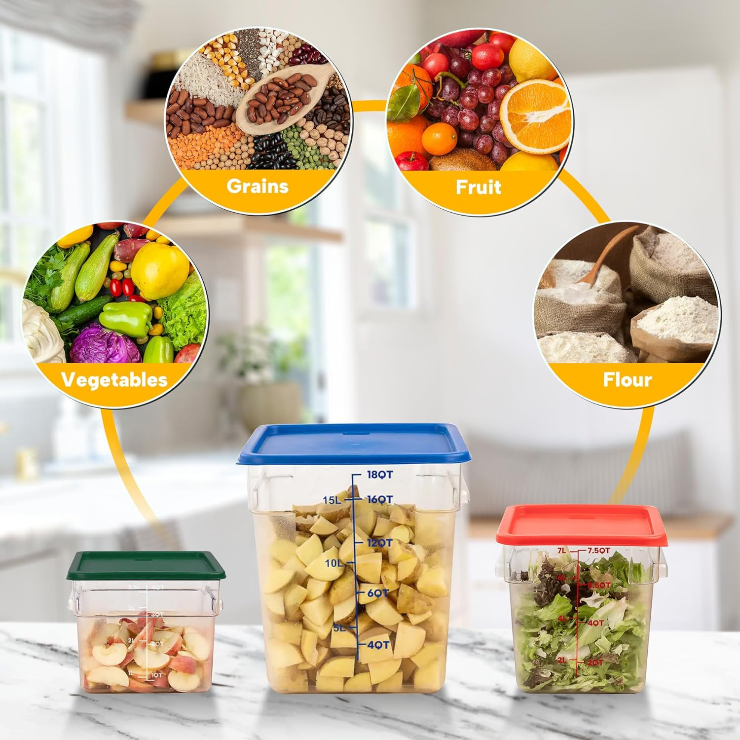 4 Pack Food Storage Containers, 22 Quart with Lids, Square Commercial Containers