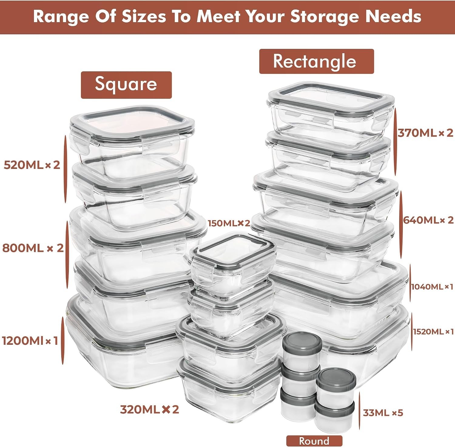 35 Pc Set Glass Food Storage Containers with Lids – Meal Prep Airtight Bento …