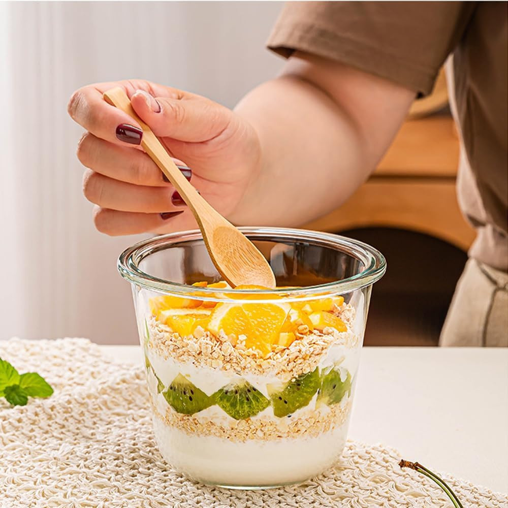 H.JSS WDJS 24 Oz Round Glass Food Storage Container set, 3 Cup Round Glass Soup
