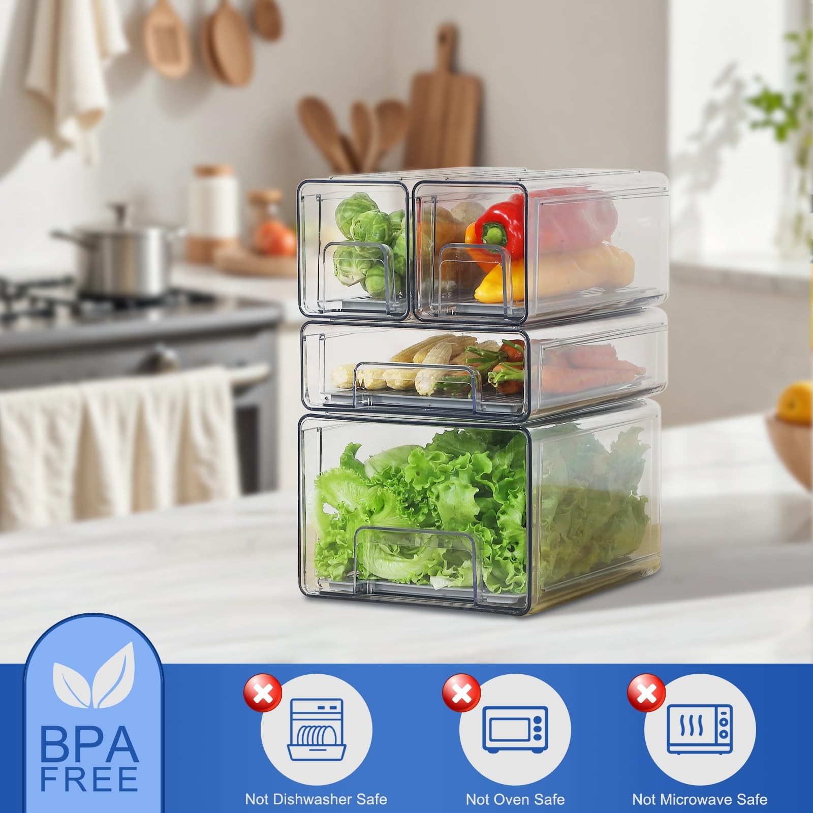 Bronkeeper Pull Out Clear Fridge Organizer Drawers with Drainer, Refrigerator…
