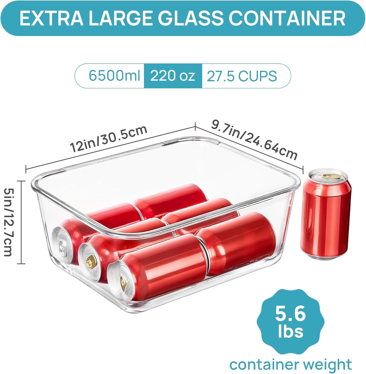 6.5L/ 220oz/ 27.5cup Extra Large Glass Food Storage Containers with Snap