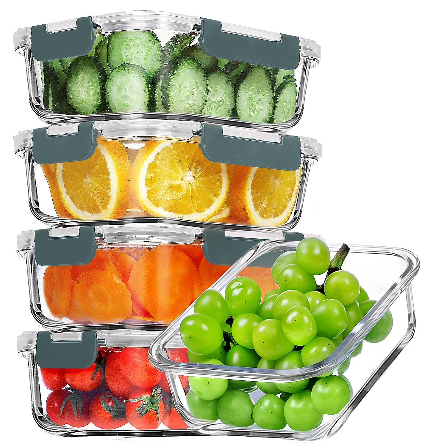 5 Pack 36 OZ Glass Meal Prep Containers, Airtight Glass Lunch Containers Set,…