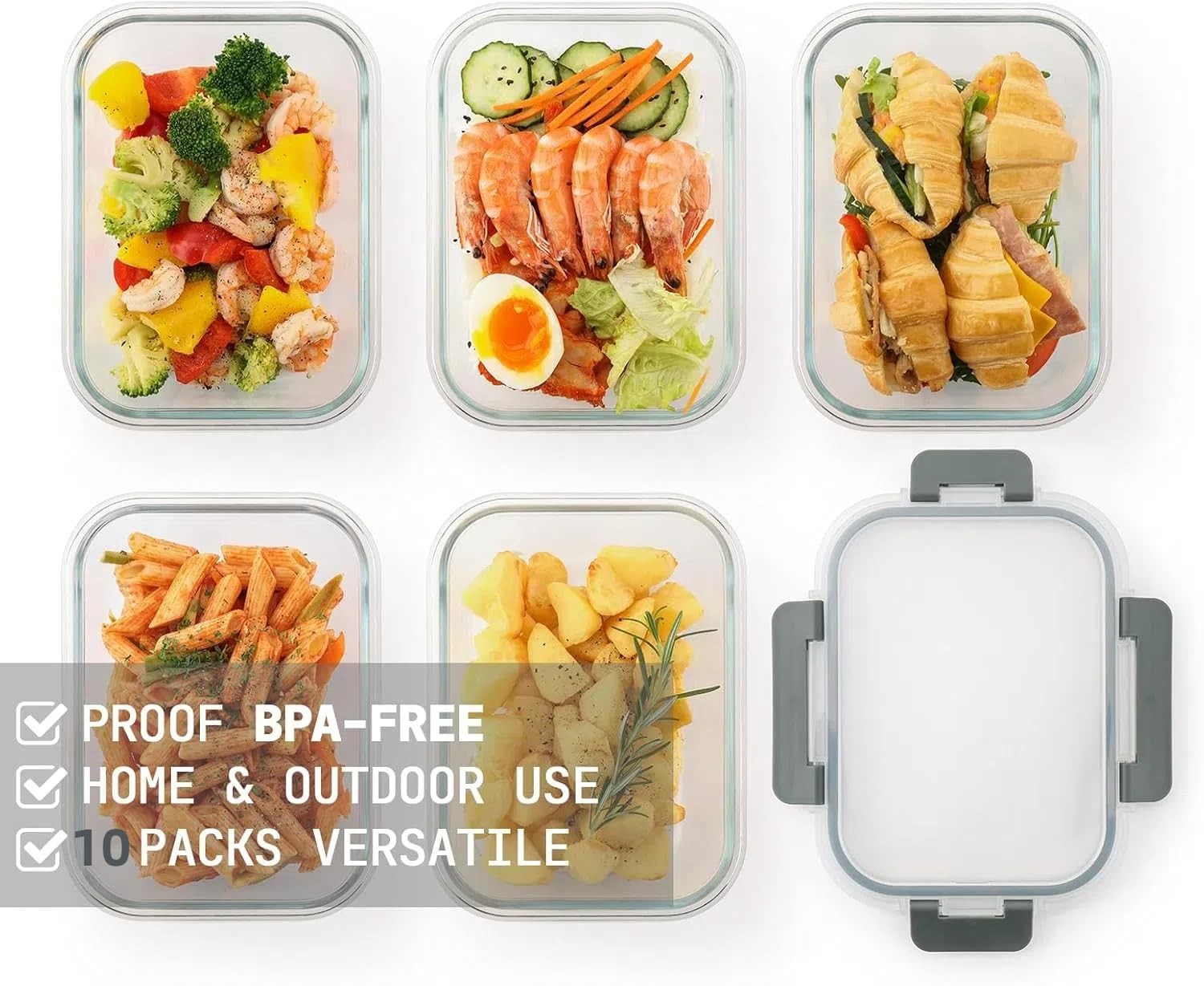 10 Pack 22 Oz Glass Meal Prep Containers with Lids, Reusable Glass Food Stora…