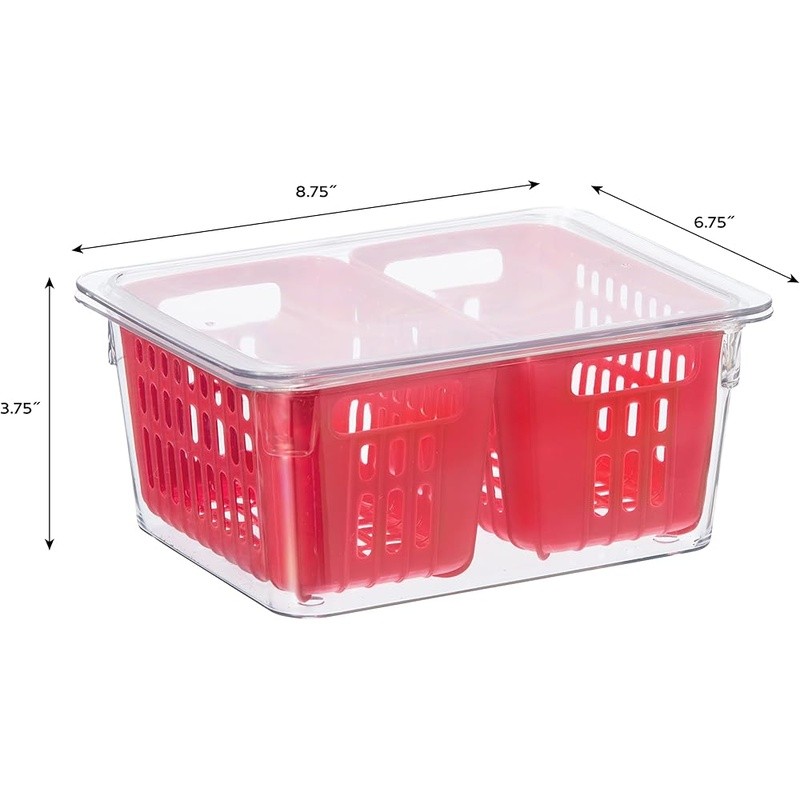 Stackable Plastic Berry Bins W/ Removable Colander Inserts Fridge Storage New