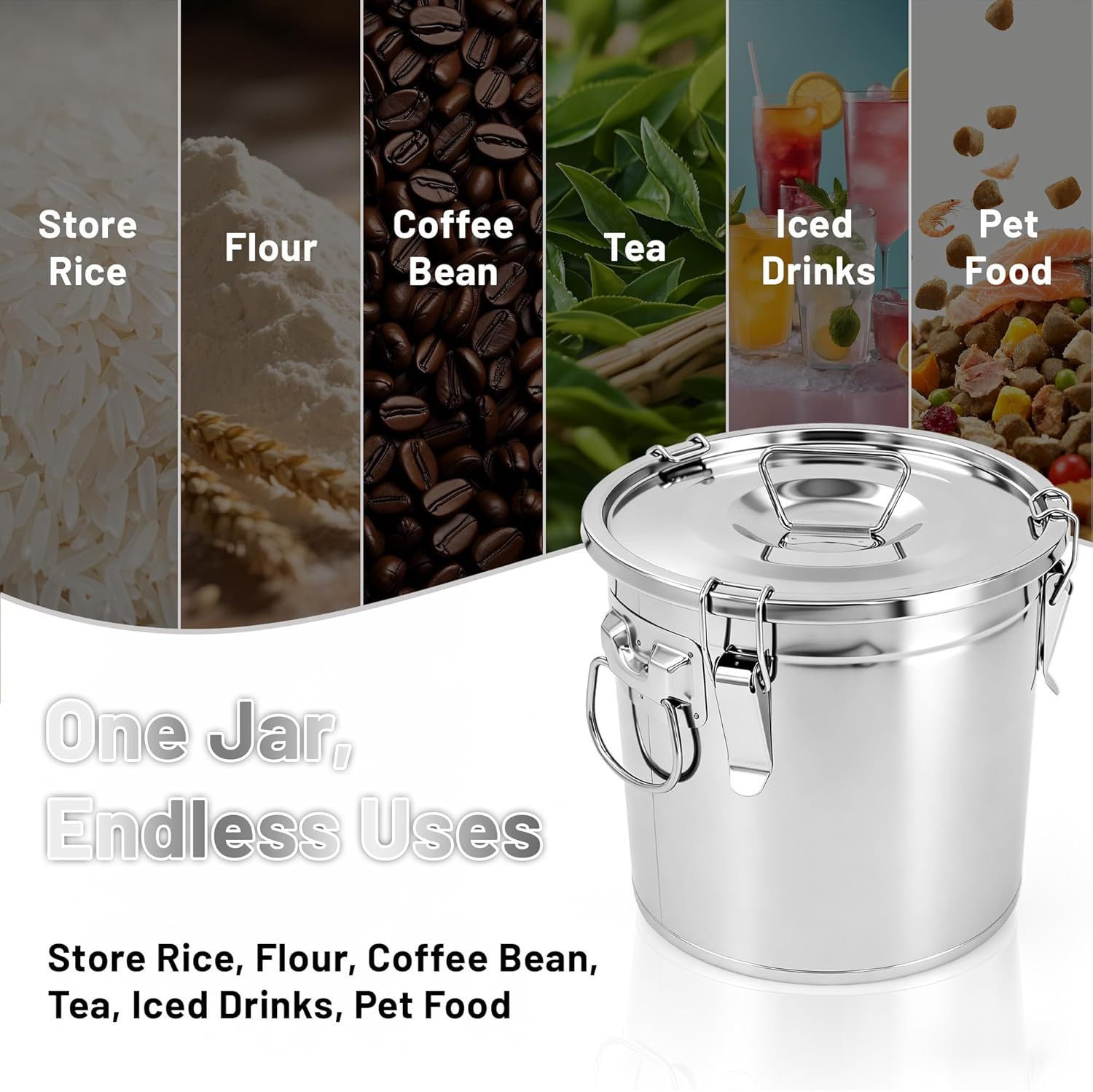 304 Stainless Steel Airtight Food Storage Container with Locking Lid & Clips 5.5