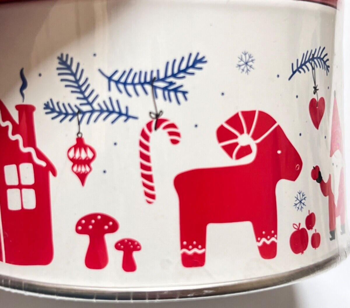 IKEA Small Decorative Holiday Tin Scandinavian Red White Home Reindeer 23112
