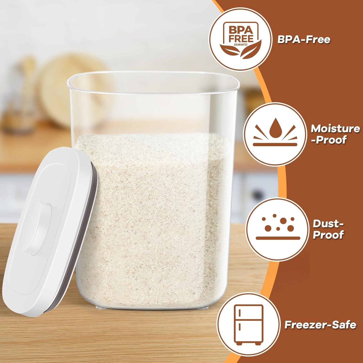 Airtight Rice Container 20 Lbs, Clear PET Plastic Food Storage Container Bin …