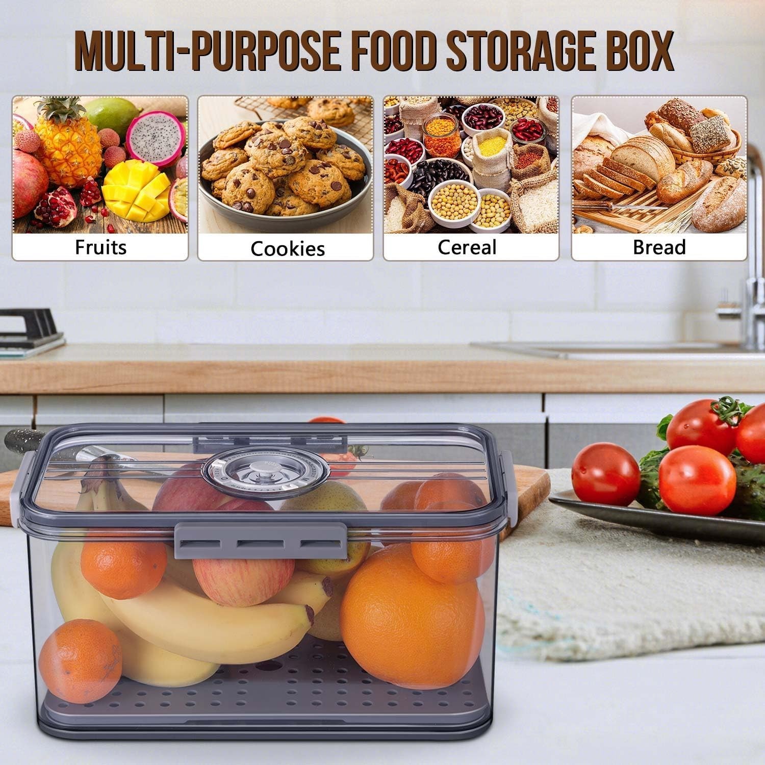 Bread Box For Kitchen Countertop, Airtight Bread Storage Container PBA free