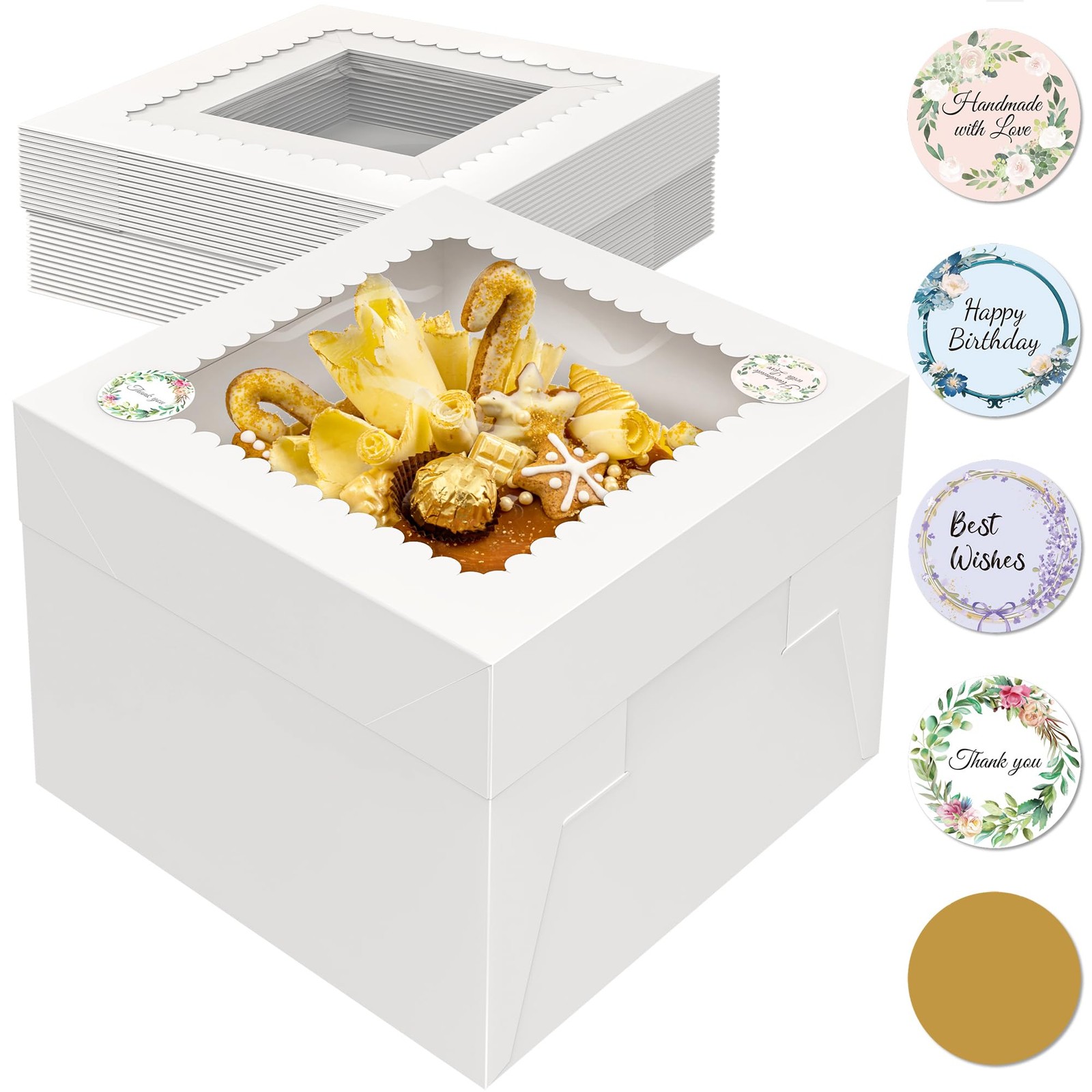 15 Pcs 10x10x8 Inch Tall Cake Boxes with Window, White Square Cheesecake Bake…