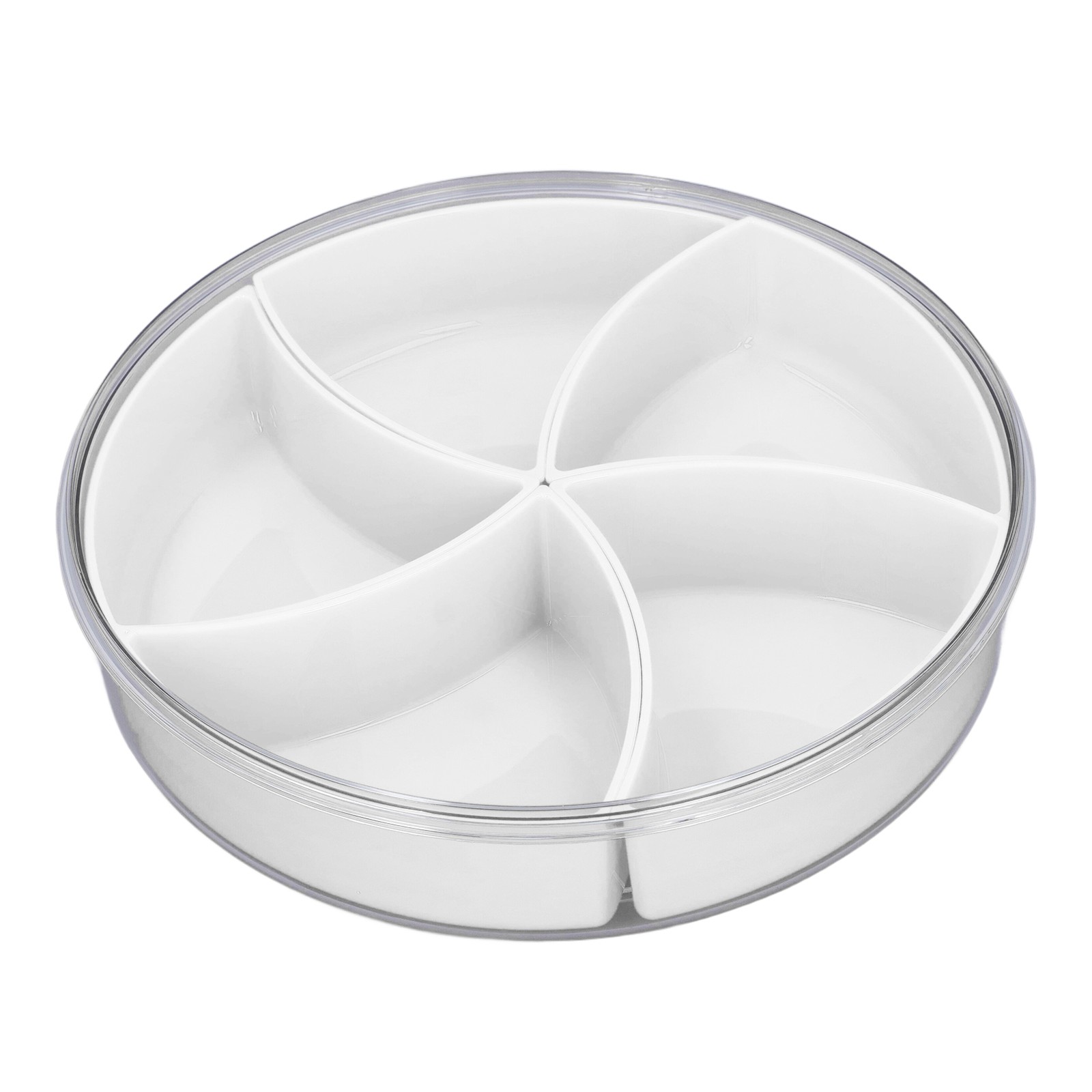 White 5-Compartment Rotating Snack Box with Lid & Handle