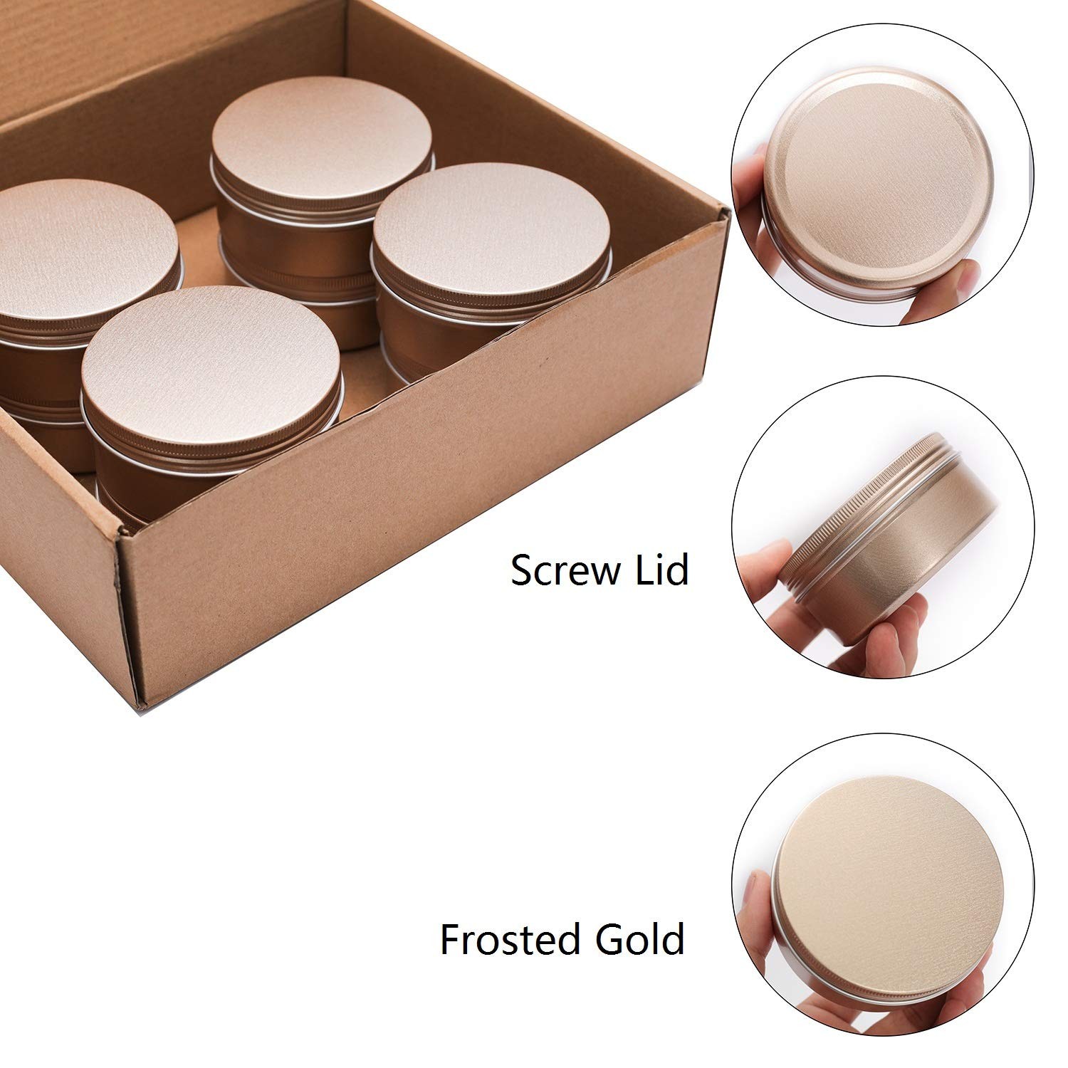 18 PCS 6 Oz Aluminum Metal Tins Empty Screw Top Container Frosted Gold Lids