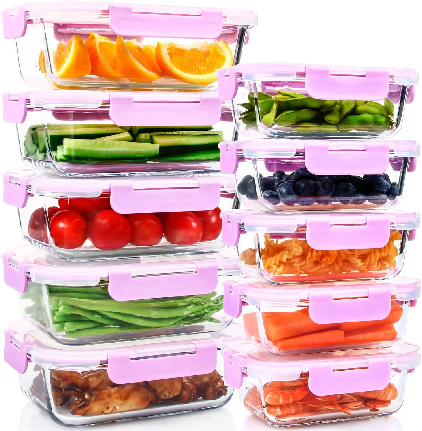 10-PK Glass Food Storage Containers with Lids – Leakproof Airtight Meal Prep Box