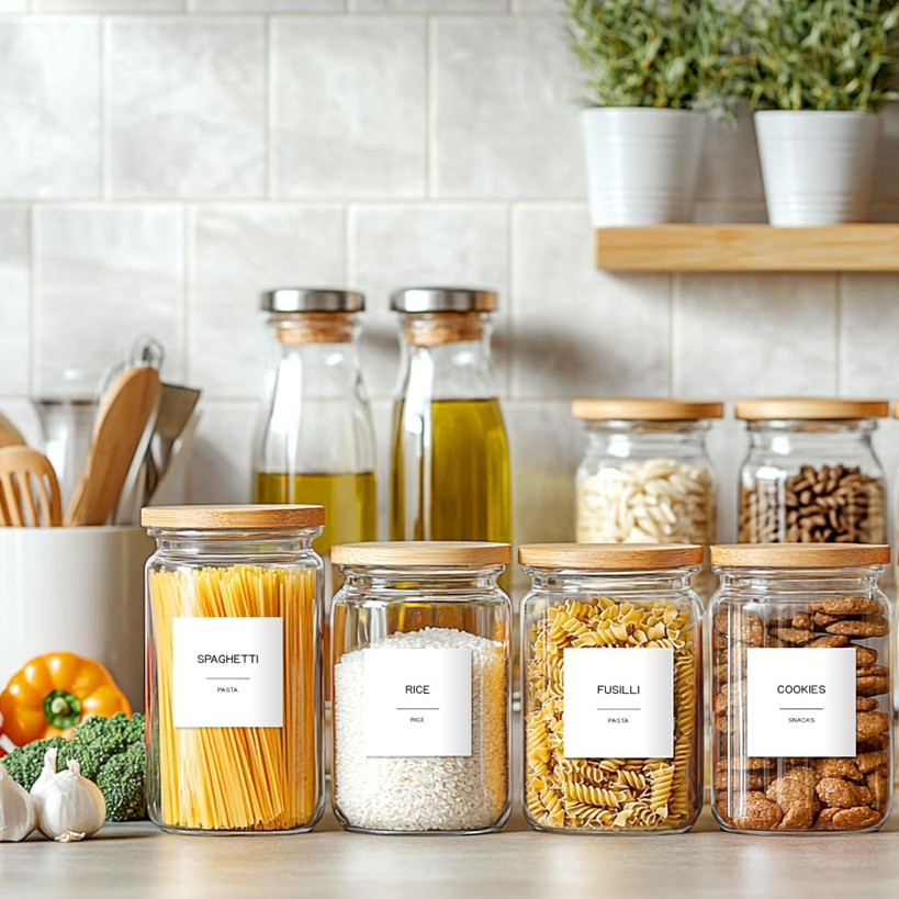288 Pantry Labels for Food Containers,Preprinted Minimalist Waterproof Stickers