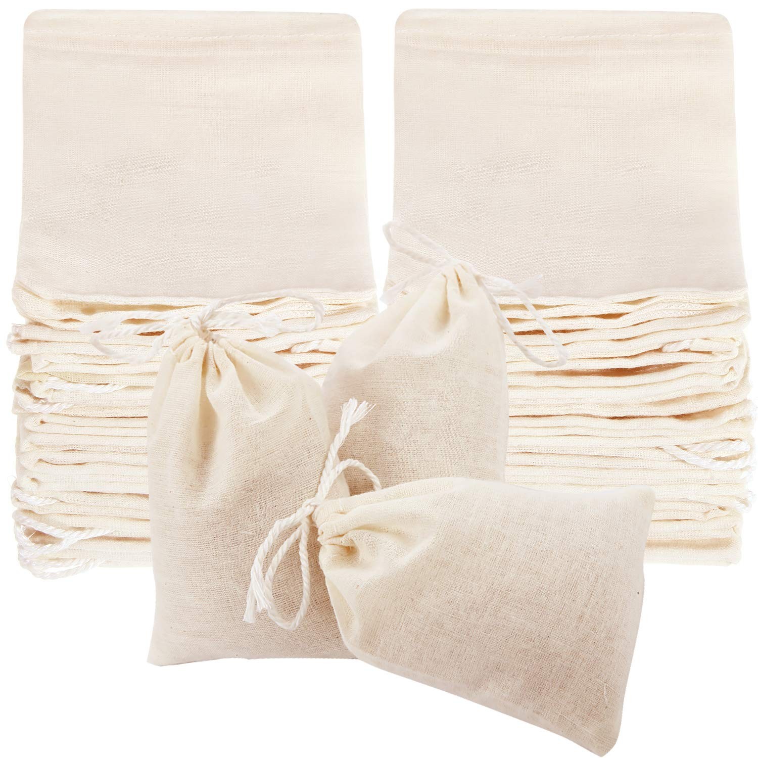 Boao 50 Pcs Cheese Cloth Tea Bags 4 x 3 Inch for Straining 4 x 3 Inch, Beige