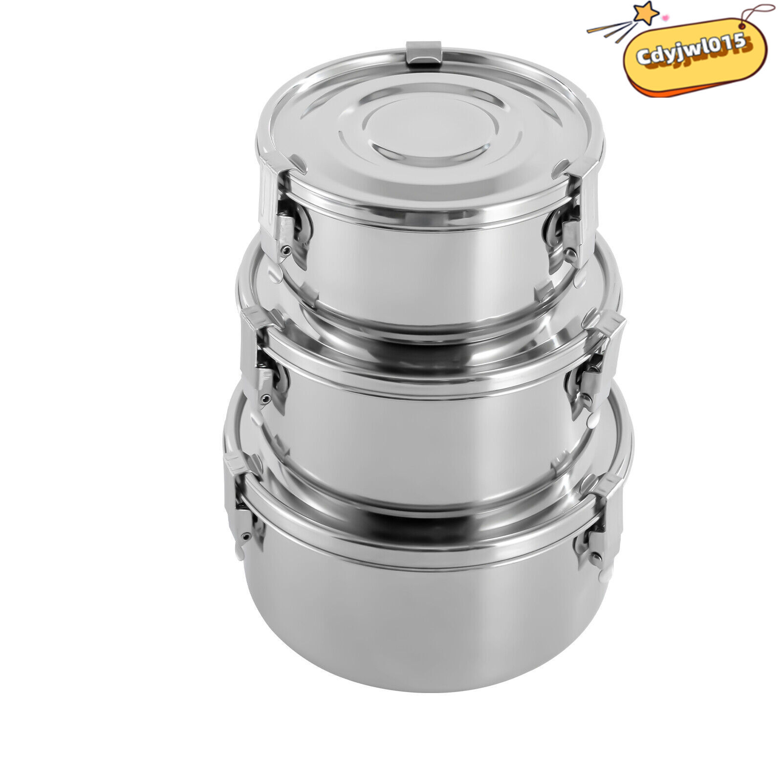 3-Piece 304 Stainless Steel Food Storage Containers Set 650/1000/1600ml