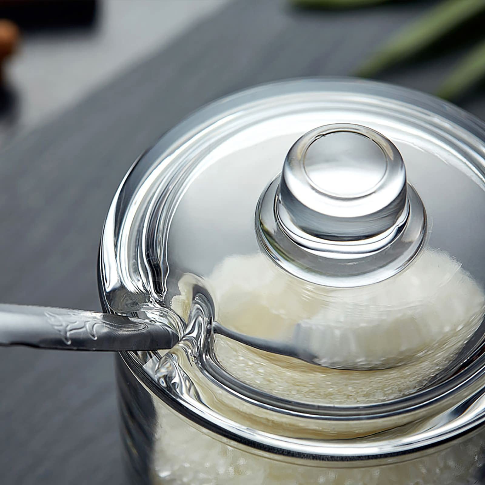 Frcctre Set of 2 Glass Sugar Bowl, 6 Ounces Clear Jar with Spoon