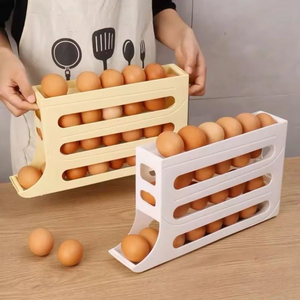 4-Tier Roll down Refrigerator Egg Dispenser Auto Rolling Egg Holder Storage Rack