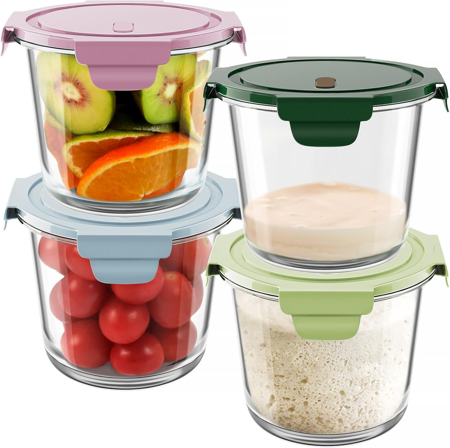 3Cup/23Oz Glass Meal Prep Containers with Vented Lids Food Storage, 4 PACK | Sou