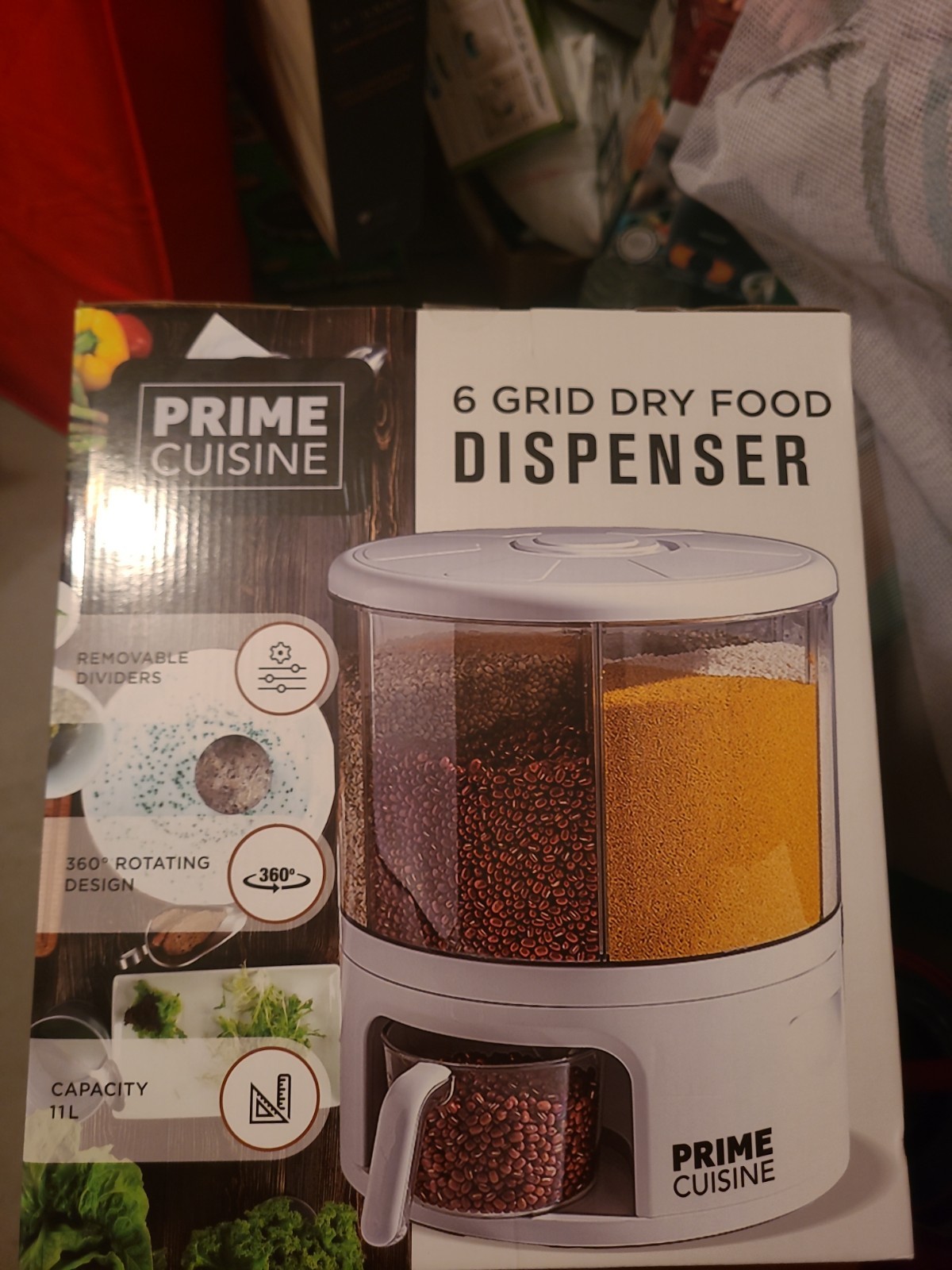 Prime Cuisine 6 Grid Dry Food Dispenser 360 Rotation Capacity NISB