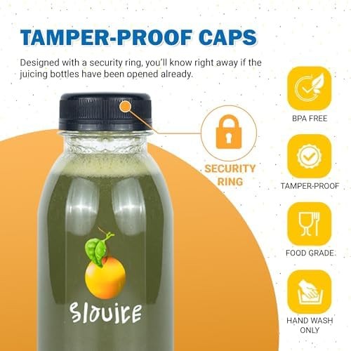Holotap 42 Pcs 8 OZ Plastic Juice Bottles with Caps, Empty Clear Disposable B…