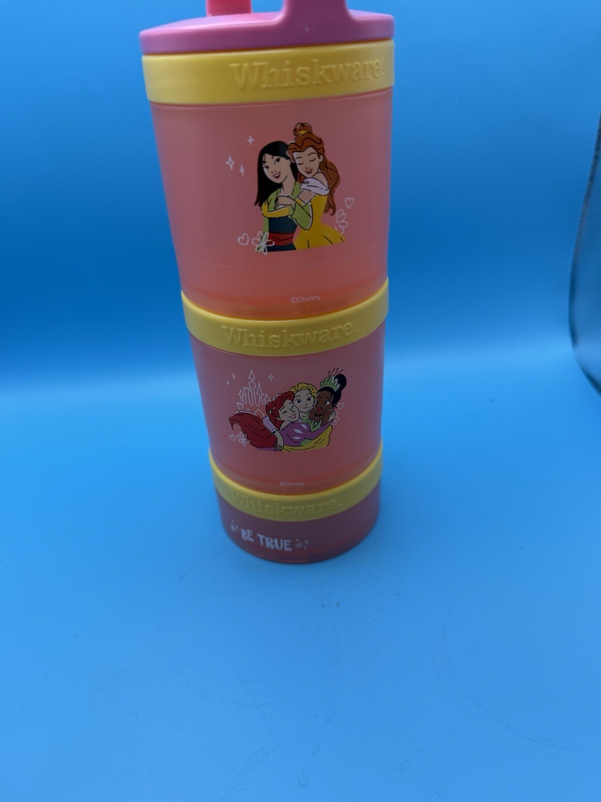 Whiskware Disney Princess 3 Stack Snack Containers W/ Handle Orange Yellow Pink