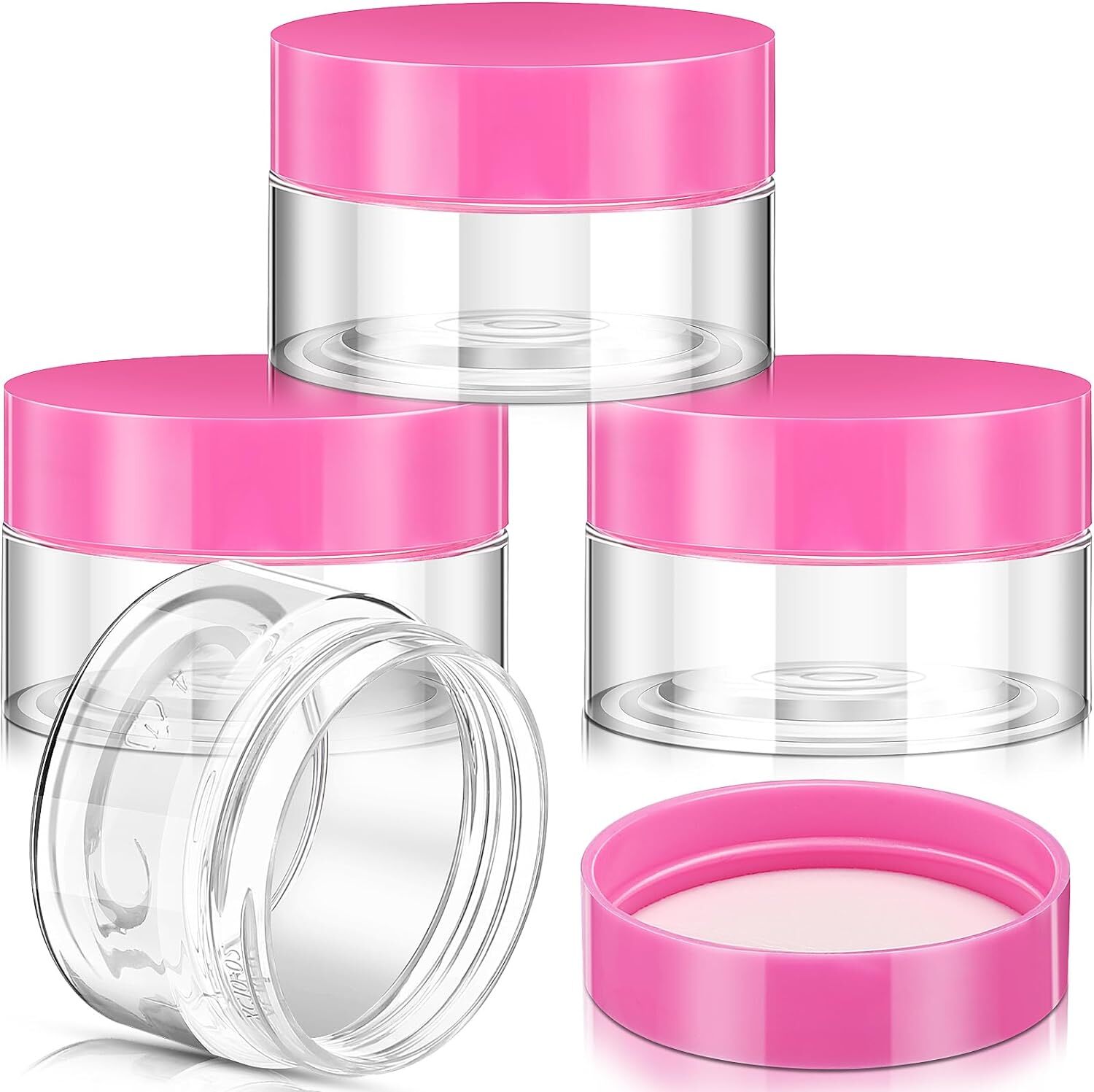Patelai 4 Pieces Round Clear Wide-mouth Leak Proof Plastic 1 Ounce, Pink