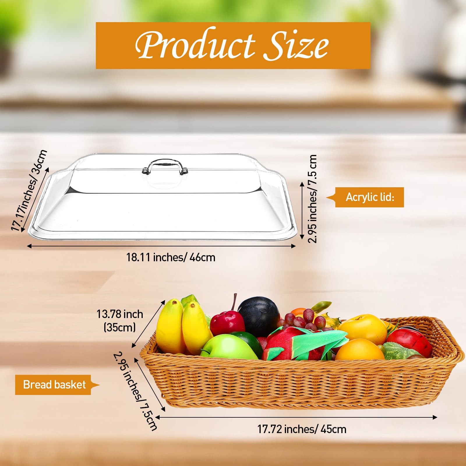 2 Pack Wicker Large Bread Basket with Acrylic Lid Housewarming Gift Woven Rec…