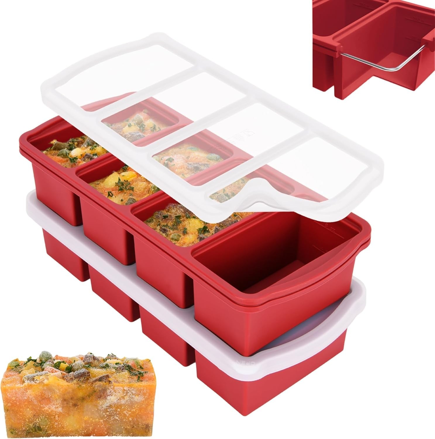 Silicone Freezer Trays with Lid,1-cup Soup Freezer Container large Ice Cube M…
