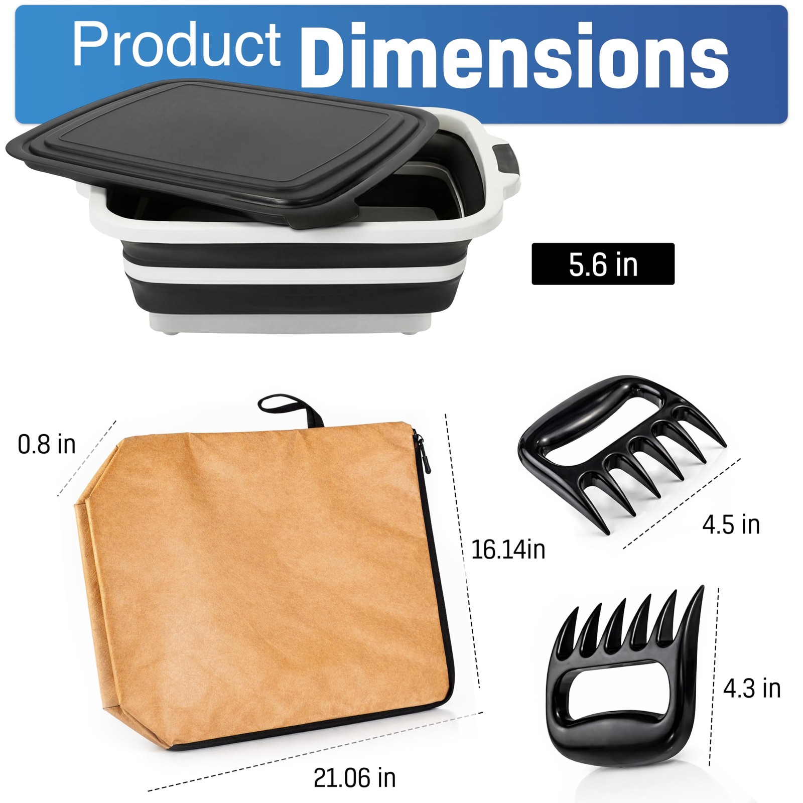 3pcs Barbecue Prep Tub, BBQ Blanket, Meat Shredder Claws | Collapsible 3 in 1…