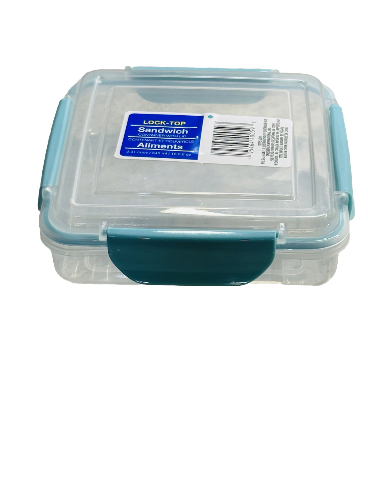 Lock-Top Reusable Sandwich Container w Lids 4 Clips 2.3 Cups 1 Pc. Aqua