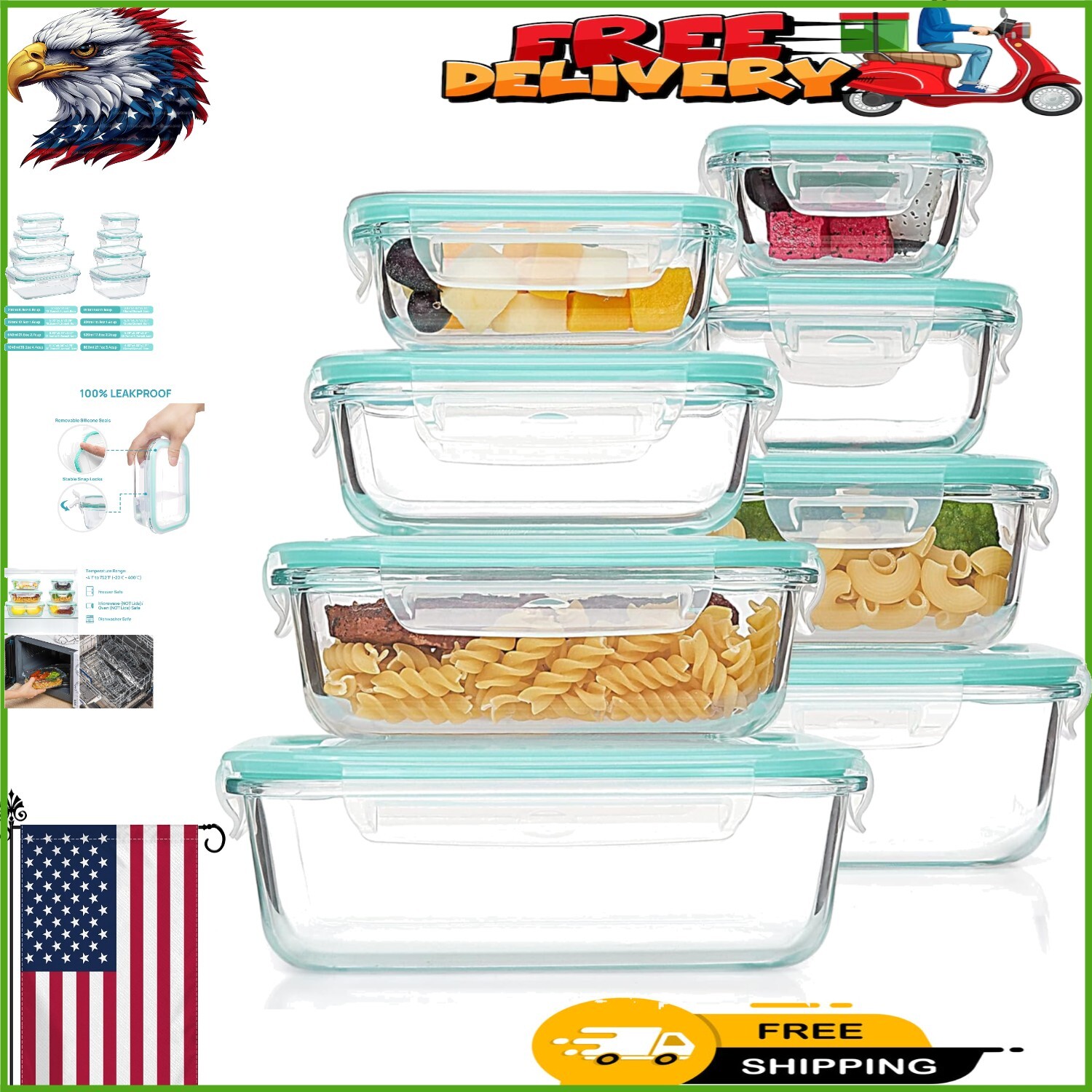 Versatile 8 Piece Glass Storage Set with Airtight Lids for Meal Prep & Leftovers