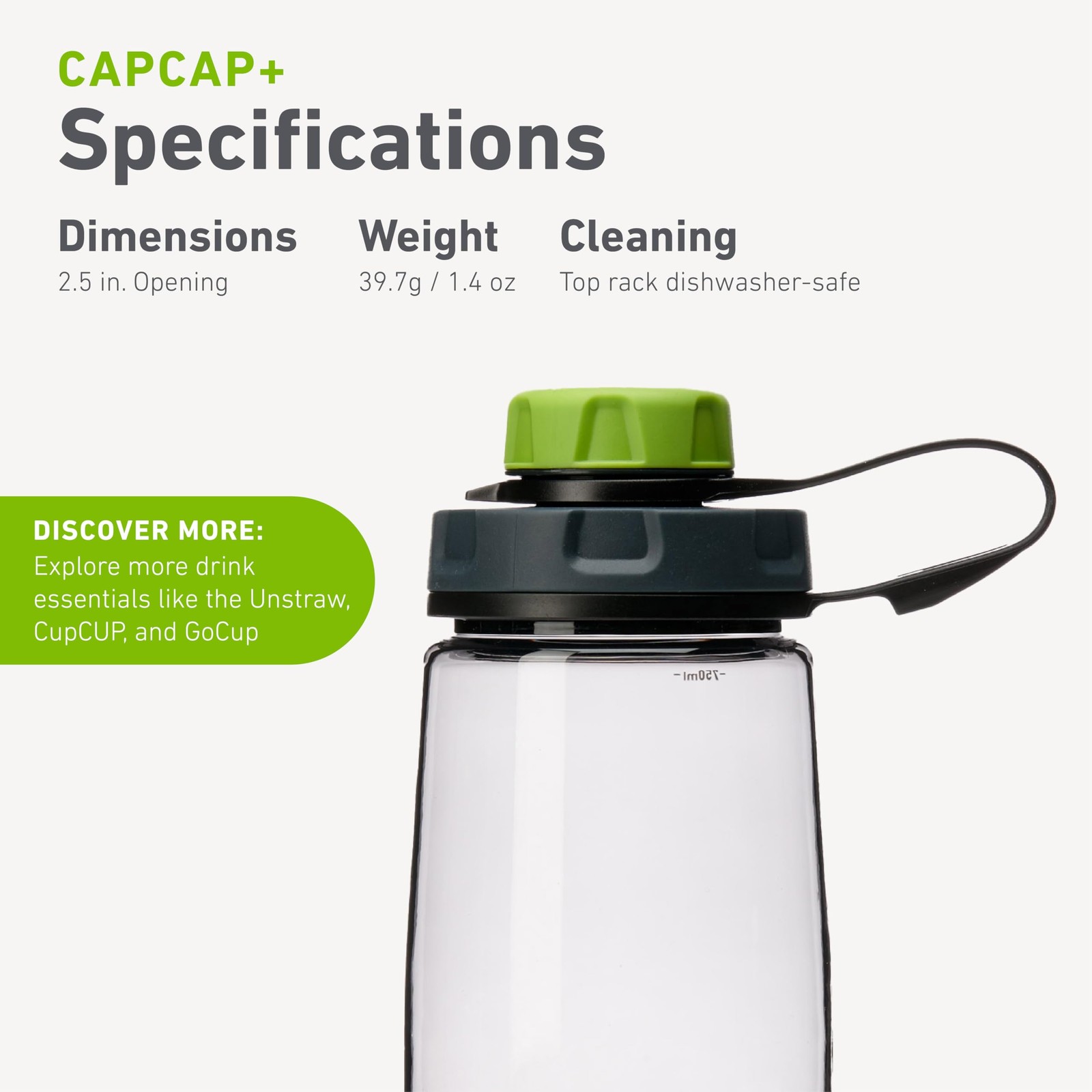 Humangear Capcap Green 2 In 1 Drinking Cap For Wide Mouth Bottles